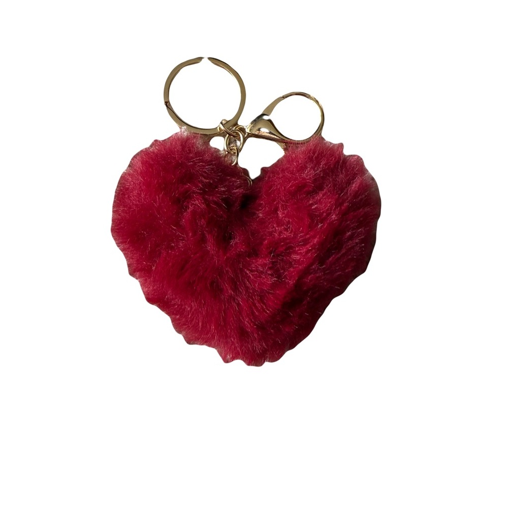 Red Fluffy Heart Keychain / Bag Charm